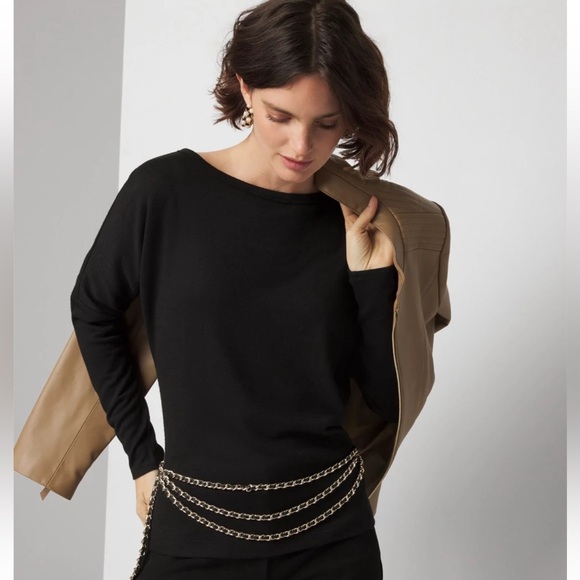 NWT WHBM Long Sleeve Knit Top with Cutout Back Blouse in Black size S - Picture 3 of 5